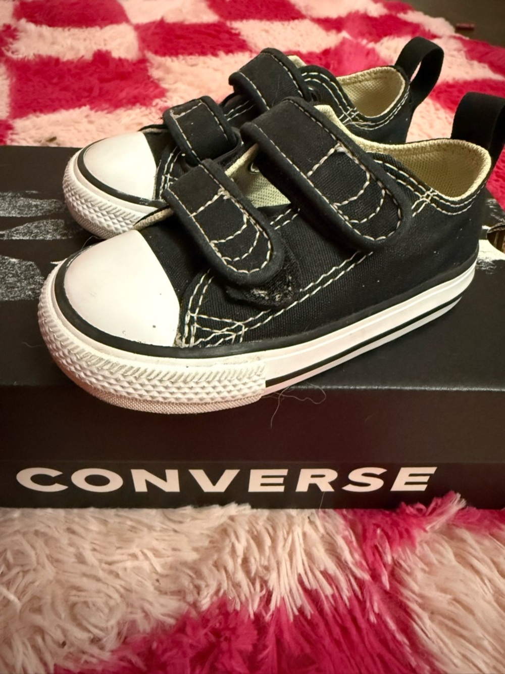 Converse Kids Black Canvas Double-Strap Low Top Sneakers